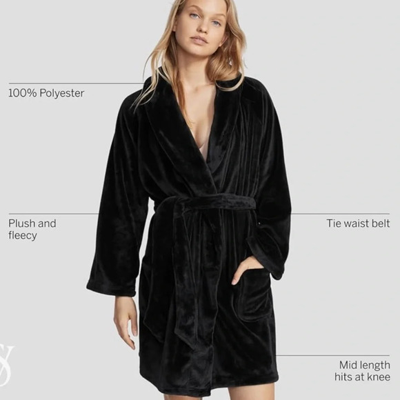 Victoria’s Secret‎ Black Velvety Plush Short Robe. Size M/L. - Picture 12 of 13